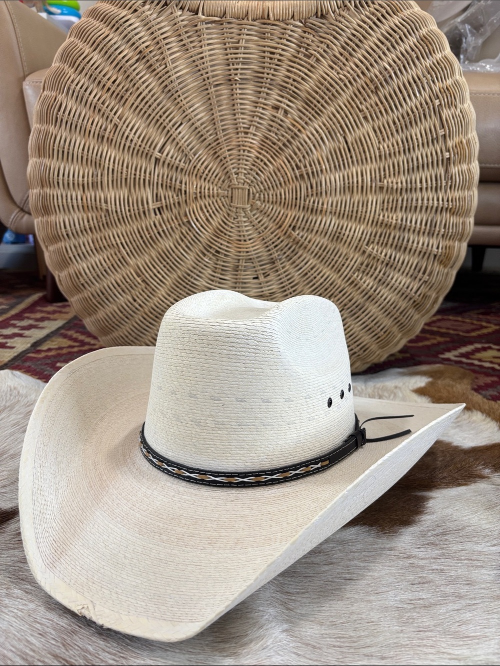 Stetson Square, Palm leaf straw, cowboy hat size 7 3/8